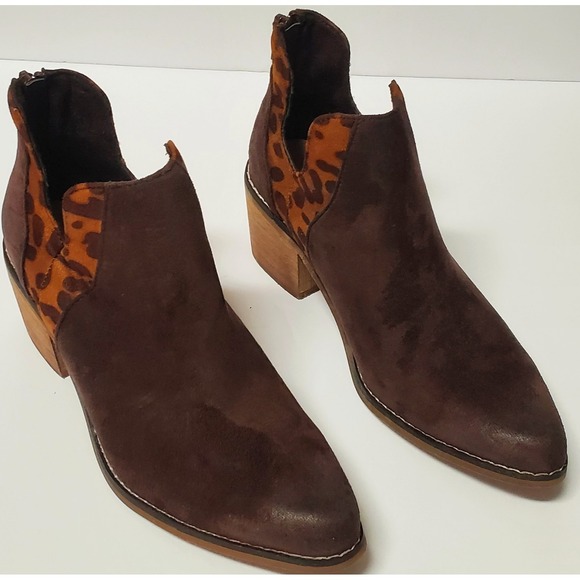 Pierre Dumas Boot West Bootie 6 NWT Brown Suede/ Animal Print Back Zipper - Picture 4 of 11